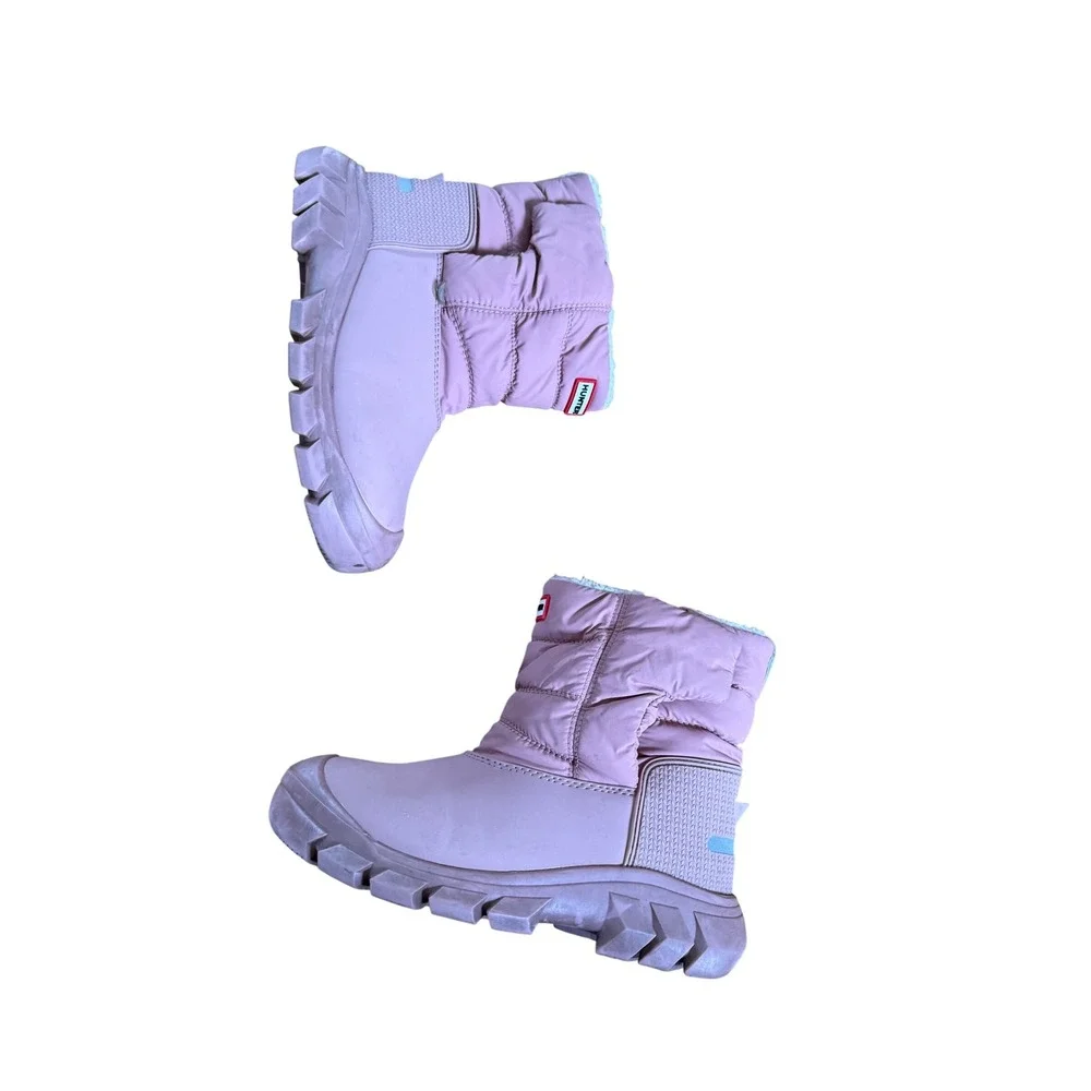 Hunter ankle‎ puffer Sherpa lined weather proof outdoor snow boots in pink youth
